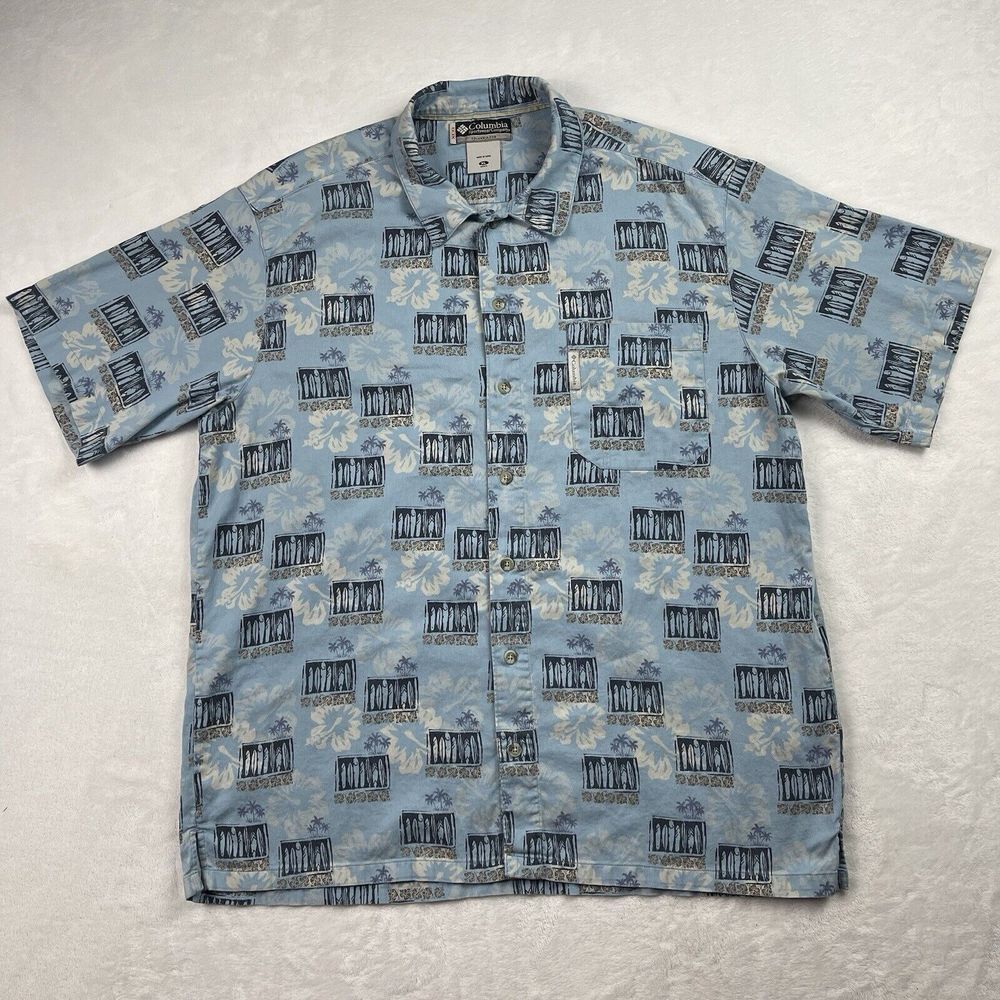 Columbia XCO Shirt Mens XL Short‎ Sleeve Button Up Tropical Surfboard Hawaiian